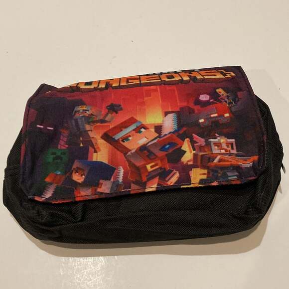Minecraft Dungeons Bag Pencil Pouch 2 Zipper Black - Picture 1 of 7